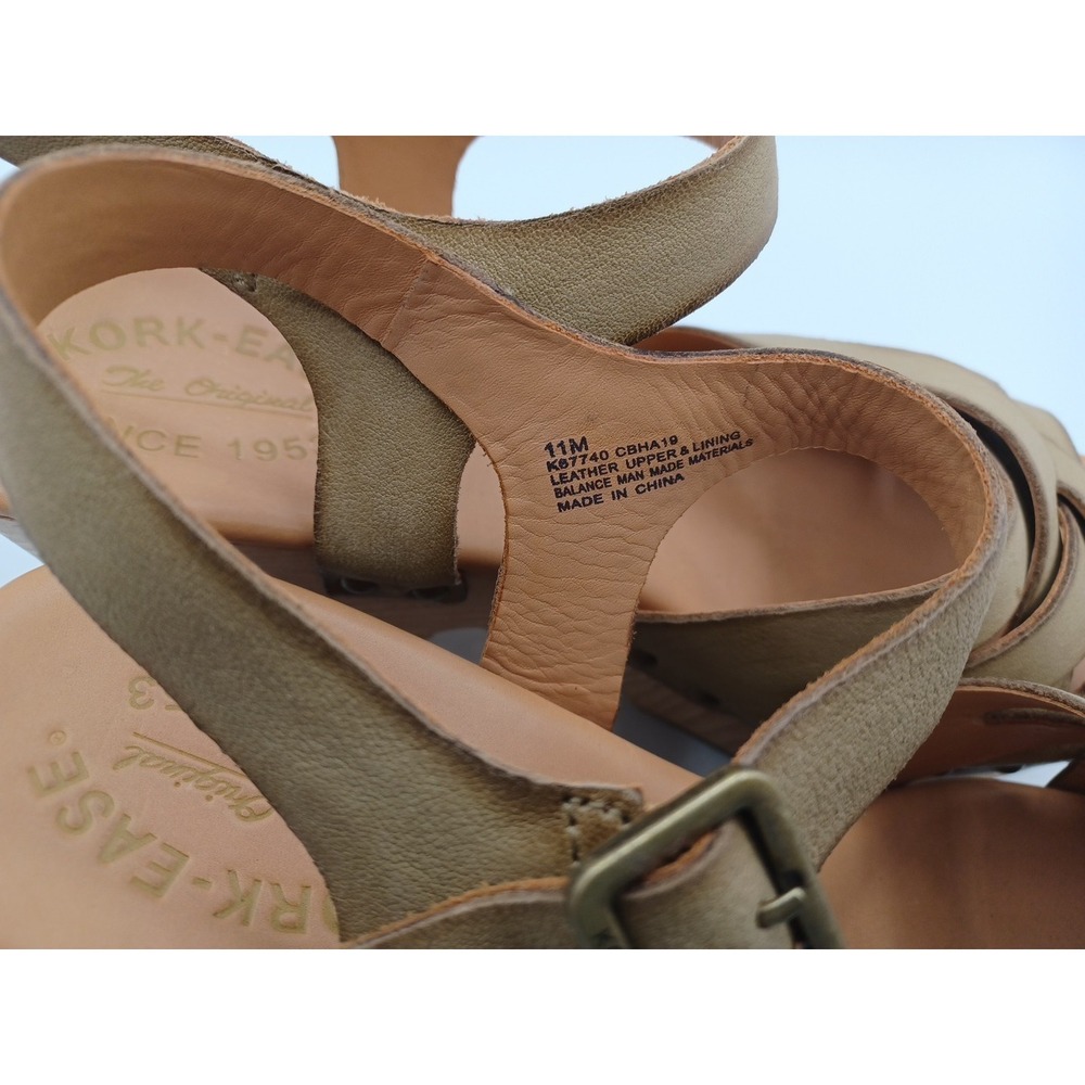 Kork-Ease Platform Sandals Womens 11 Tan Excellent Leather Wedge Strappy Wood - Picture 7 of 11